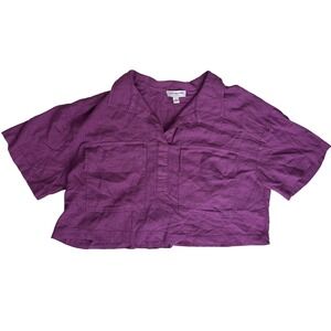 Marc New York Jeans Purple Linen Blend Cropped Short Sleeve Top Women's Small